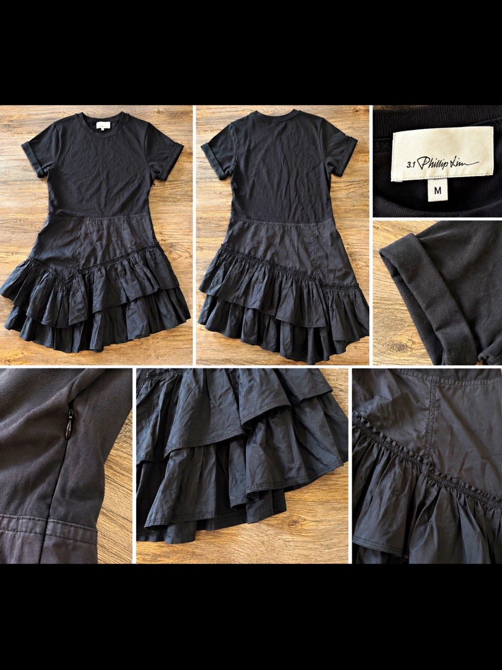 3.1 Phillip Lim Black Short-Sleeve Tiered Ruffle Kids Dress